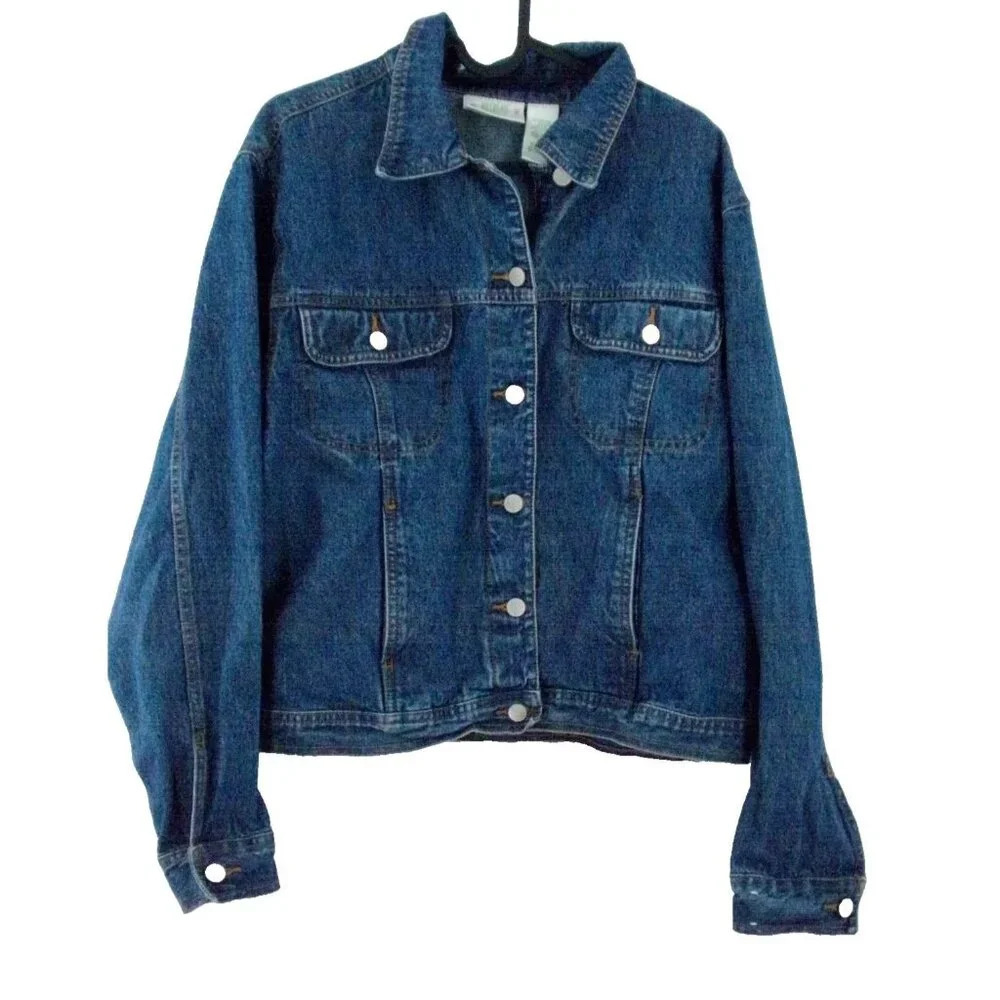 BILL BLASS Adult Jean Jacket Large Blue Denim Pockets Button Down Jacket VTG 90s